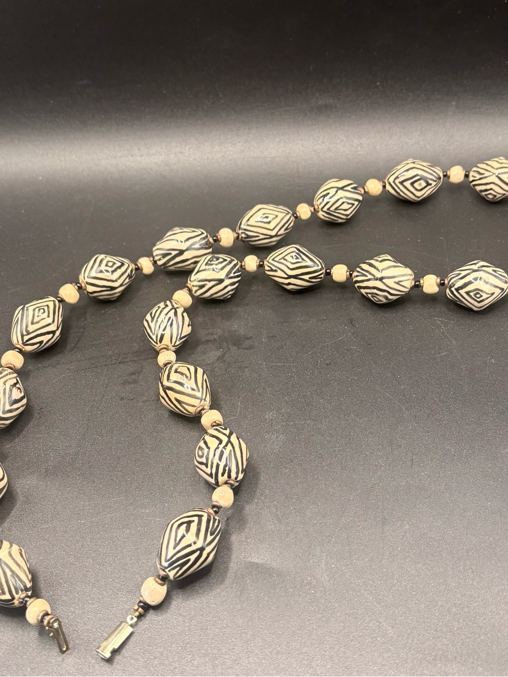 VTG Handmade Studio Pottery Ceramic Art Necklace African Geometric 25" OOAK